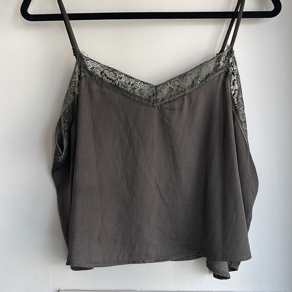 Green Cropped Tank with Lace Detail